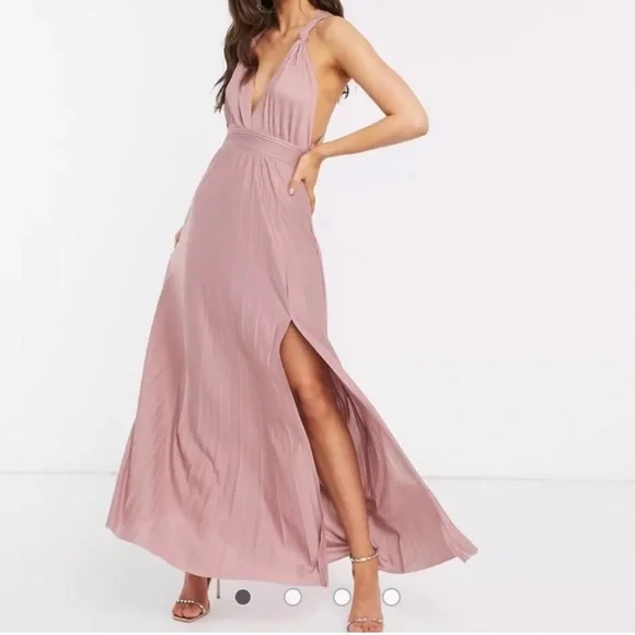 ASOS black plunge neck pleated maxi - Picture 6 of 8